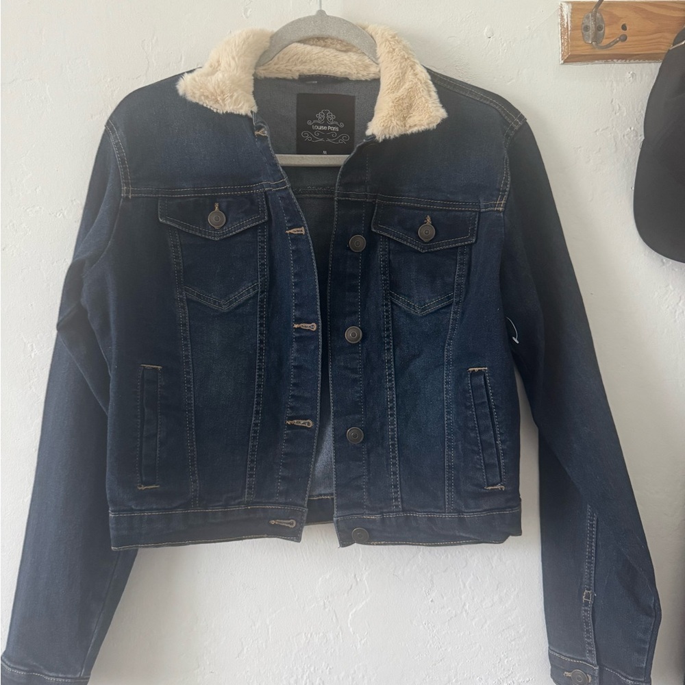 Denim Jacket with Faux Shearling Collar